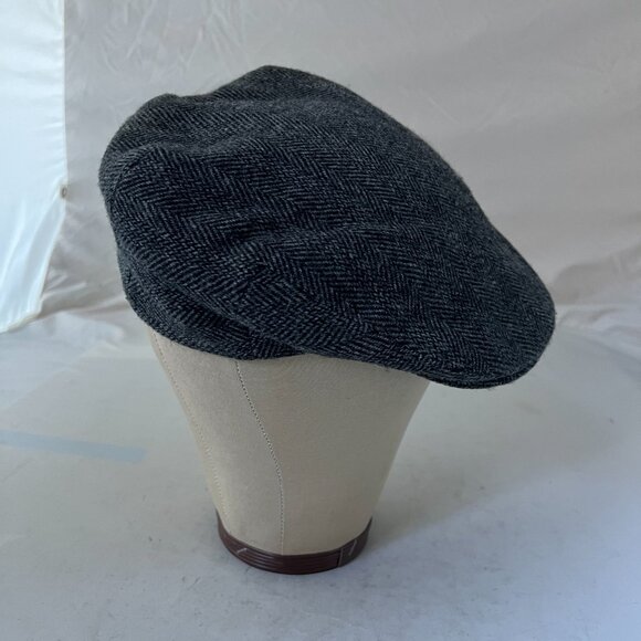 Jonathan Richard Gray Black Herringbone Tweed Wool Cap L - Picture 5 of 10